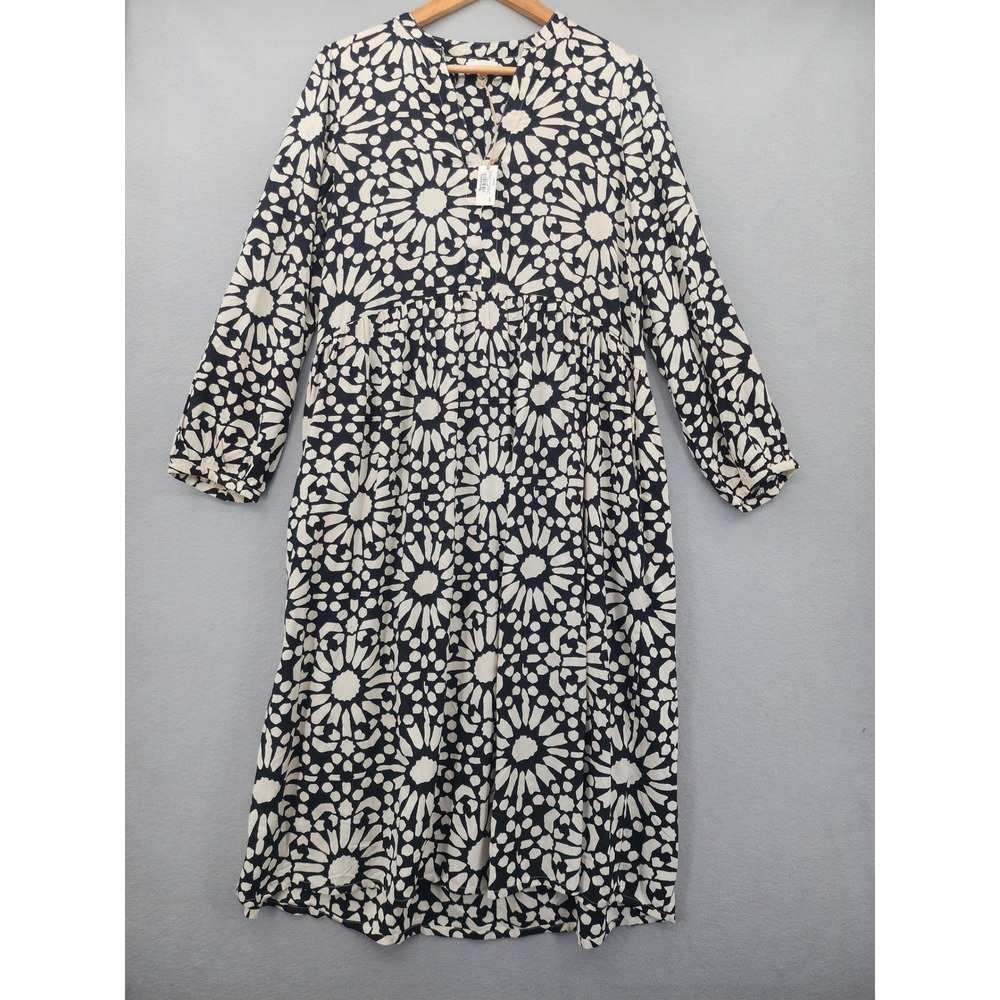 World Market Black White Geometric Mosaic Print Midi Dress NWT Boho Viscose S/M
